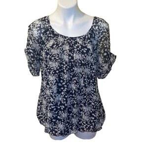 Ron & Ali Women’s Blue & White Floral Design Blouse - New - Size 2X